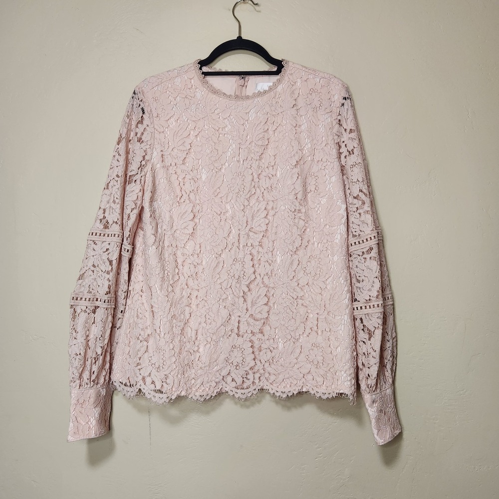 Rachel Parcell Bishop Sleeve Scalloped Lace Top Size XL Pink Coquette